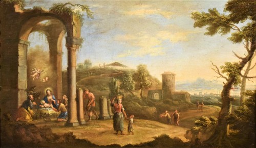 Arcadian landscape with Nativity - Andrea Locatelli (1695-1741)  - Louis XV